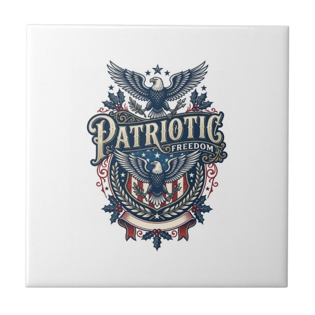 Patriotic Christmas Vector Graphic Tee (2) Ceramic Tile (Front)