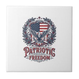Patriotic Christmas Vector Graphic Tee Ceramic Tile