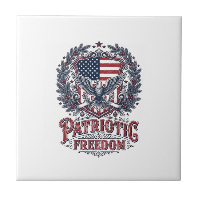 Patriotic Christmas Vector Graphic Tee Ceramic Tile (Front)
