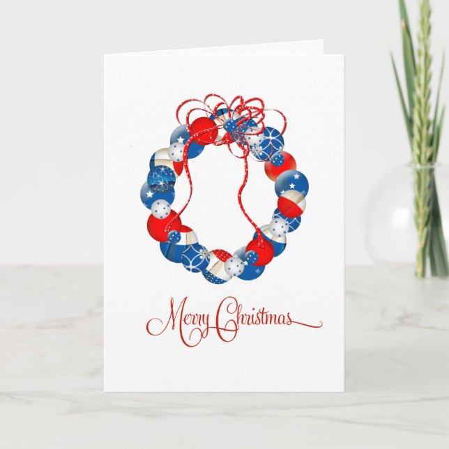 Patriotic Christmas Wreath Stars & Twinkles Holiday Card (Front)
