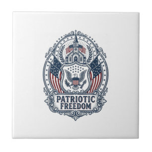 Patriotic Church Camp Vector Graphic Tee Ceramic Tile