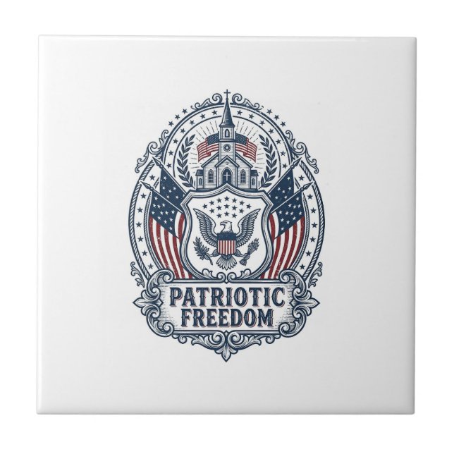 Patriotic Church Camp Vector Graphic Tee Ceramic Tile (Front)