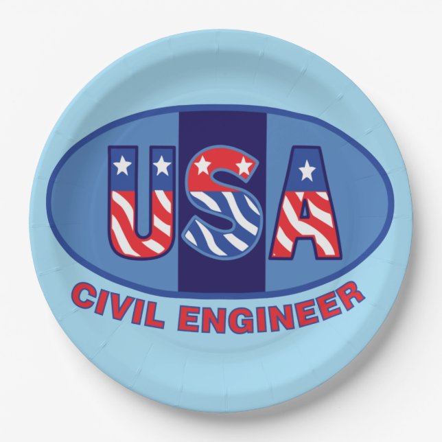 Patriotic Civil Engineer Paper Plate (Front)