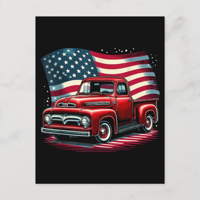 Patriotic Classic Old Pickup Truck USA Flag 4th Of Enclosure Card (Front)