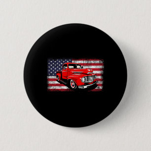 Patriotic Clic Old Pickup Truck American Flag 4th  6 Cm Round Badge