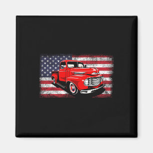 Patriotic Clic Old Pickup Truck American Flag 4th  Magnet
