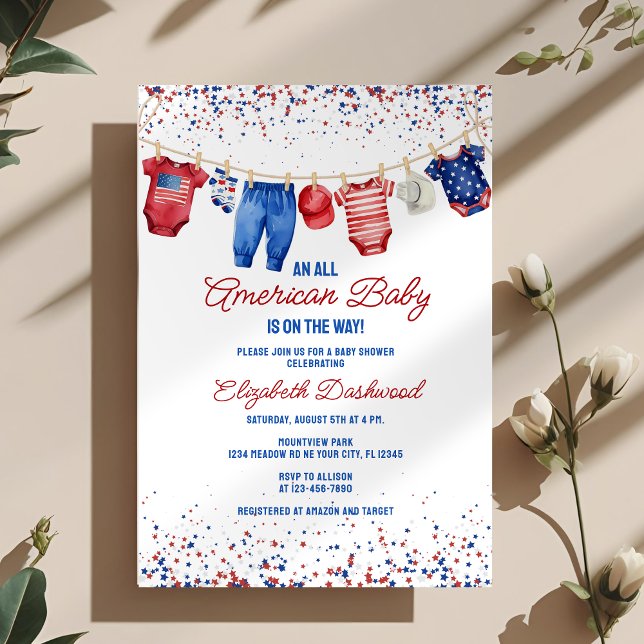 Patriotic Clothesline All American Baby Shower Invitation (Creator Uploaded)