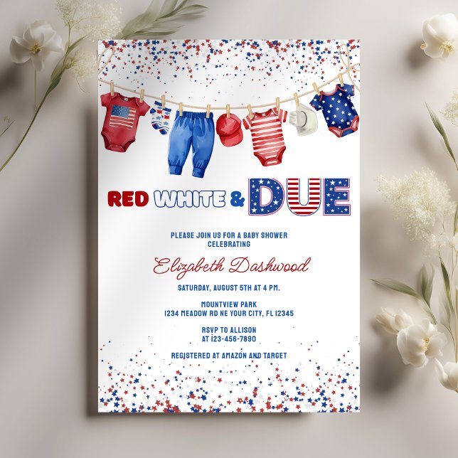 Patriotic Clothesline Red White & Due Baby Shower Invitation (Creator Uploaded)