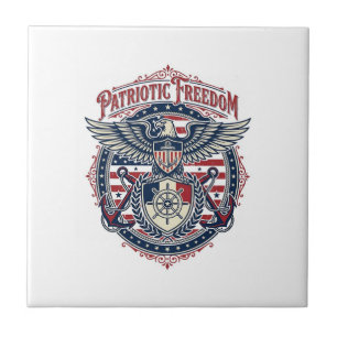 Patriotic Coastal Preppy Vector Graphic Tee Ceramic Tile
