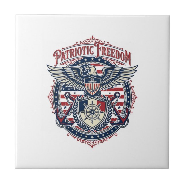 Patriotic Coastal Preppy Vector Graphic Tee Ceramic Tile (Front)