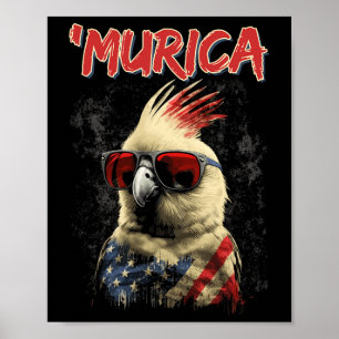 Patriotic Cockatiel Bird 4th Of July American Flag Poster