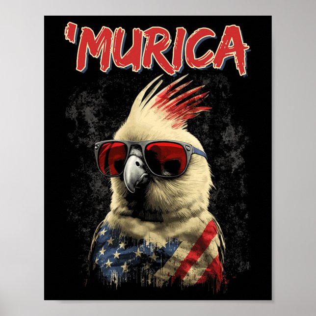 Patriotic Cockatiel Bird 4th Of July American Flag Poster (Front)