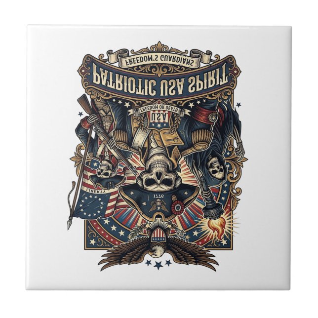 Patriotic Colonial Skull Commander Dark Patriot Sk Ceramic Tile (Front)