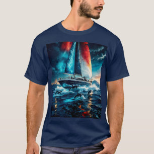 Patriotic Colour Sailboat & Whales T-Shirt