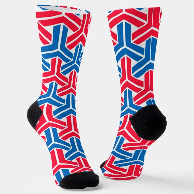 Patriotic colours geometric seamless pattern socks (Angled)