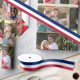 Patriotic Colours Red White Blue Stripes Gift Wrap Satin Ribbon