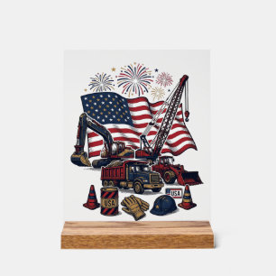 Patriotic Construction USA Vintage Acrylic Sign