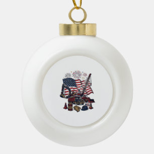 Patriotic Construction USA Vintage Ceramic Ball Christmas Ornament
