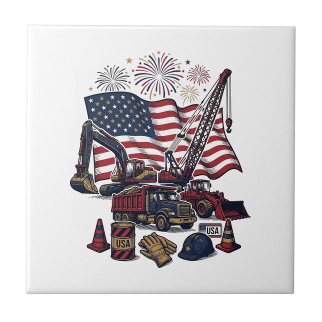Patriotic Construction USA Vintage Ceramic Tile (Front)