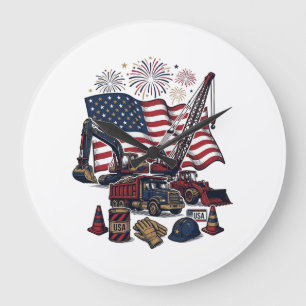 Patriotic Construction USA Vintage Large Clock