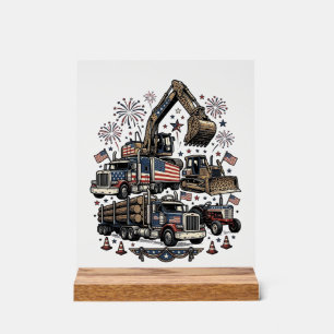 Patriotic Construction Vehicles Vintage Shirt Desi Acrylic Sign