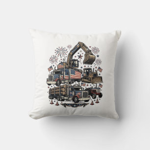 Patriotic Construction Vehicles Vintage Shirt Desi Cushion