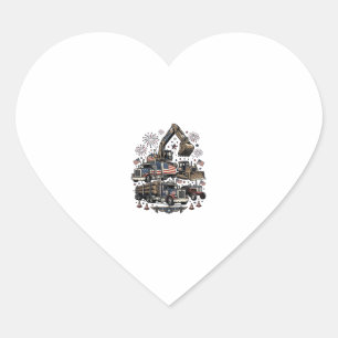 Patriotic Construction Vehicles Vintage Shirt Desi Heart Sticker