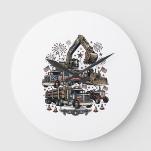 Patriotic Construction Vehicles Vintage Shirt Desi Large Clock