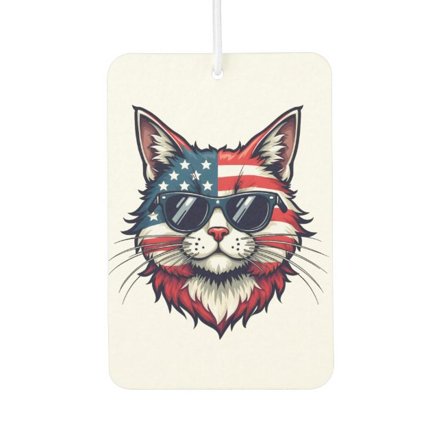 Patriotic Cool Cat Wearing Sunglasses and a Smile Car Air Freshener (Front)