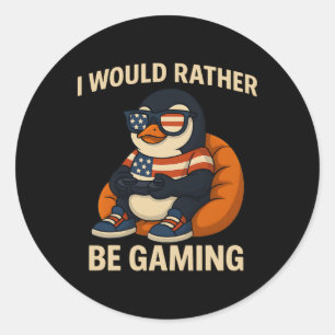 Patriotic Cool Funny American Penguin Gamer Video Classic Round Sticker