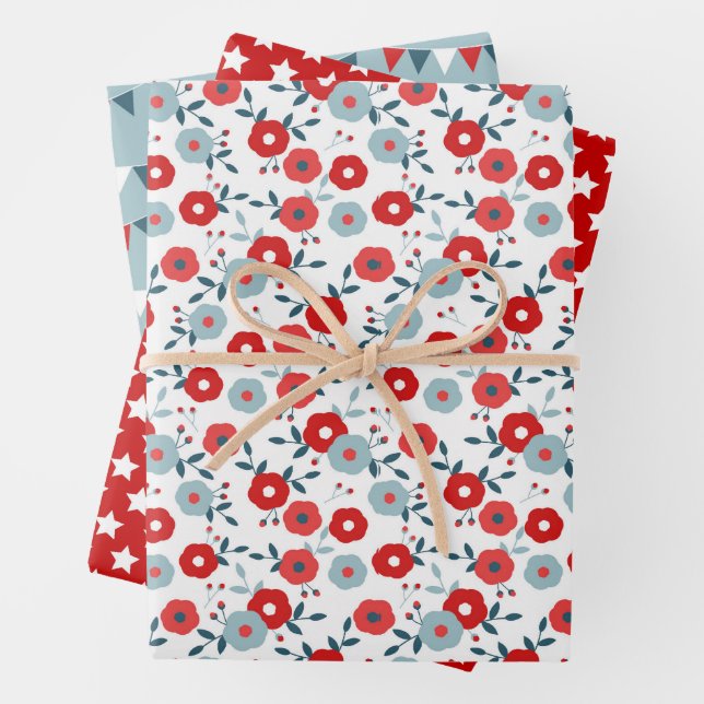 Patriotic Coordinating Print Wrapping Paper Sheets (In situ)