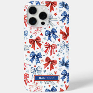 Patriotic Coquette Bows Monogrammed iPhone 15 Pro Max Case