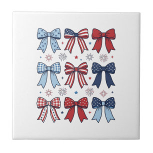 Patriotic Coquette Bows Vintage Vector Design_1 Ceramic Tile