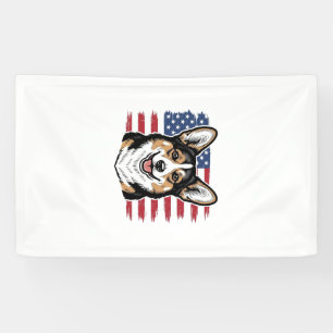 Patriotic Corgi American Flag Vintage Vector Desig Banner