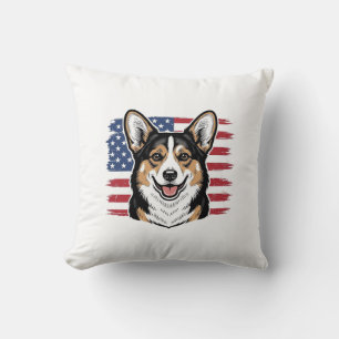 Patriotic Corgi American Flag Vintage Vector Desig Cushion