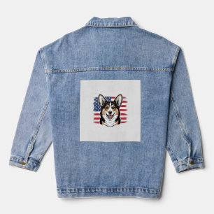 Patriotic Corgi American Flag Vintage Vector Desig Denim Jacket