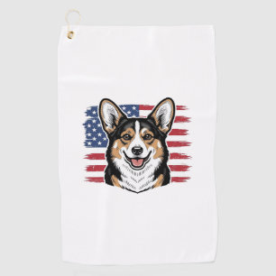 Patriotic Corgi American Flag Vintage Vector Desig Golf Towel