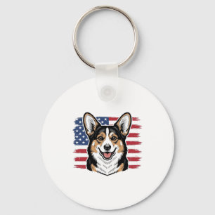 Patriotic Corgi American Flag Vintage Vector Desig Key Ring