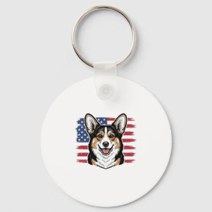 Patriotic Corgi American Flag Vintage Vector Desig Key Ring