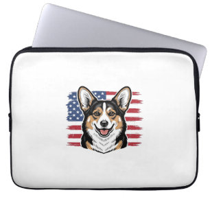 Patriotic Corgi American Flag Vintage Vector Desig Laptop Sleeve
