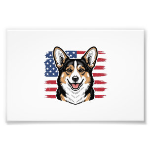 Patriotic Corgi American Flag Vintage Vector Desig Photo Print