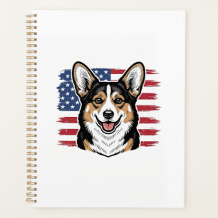 Patriotic Corgi American Flag Vintage Vector Desig Planner