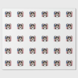Patriotic Corgi American Flag Vintage Vector Desig Wrapping Paper