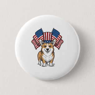Patriotic Corgi Dog Vintage Engraving Shirt Design 6 Cm Round Badge