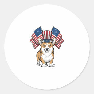 Patriotic Corgi Dog Vintage Engraving Shirt Design Classic Round Sticker