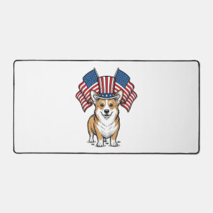 Patriotic Corgi Dog Vintage Engraving Shirt Design Desk Mat