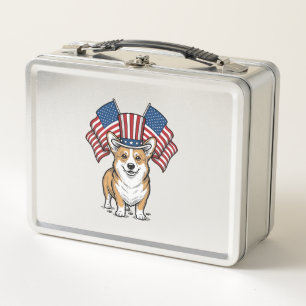 Patriotic Corgi Dog Vintage Engraving Shirt Design Metal Lunch Box