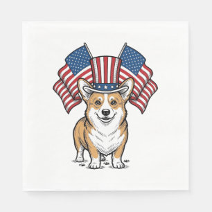 Patriotic Corgi Dog Vintage Engraving Shirt Design Napkin