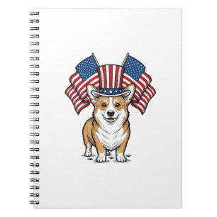 Patriotic Corgi Dog Vintage Engraving Shirt Design Notebook