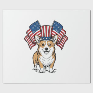 Patriotic Corgi Dog Vintage Engraving Shirt Design Wrapping Paper